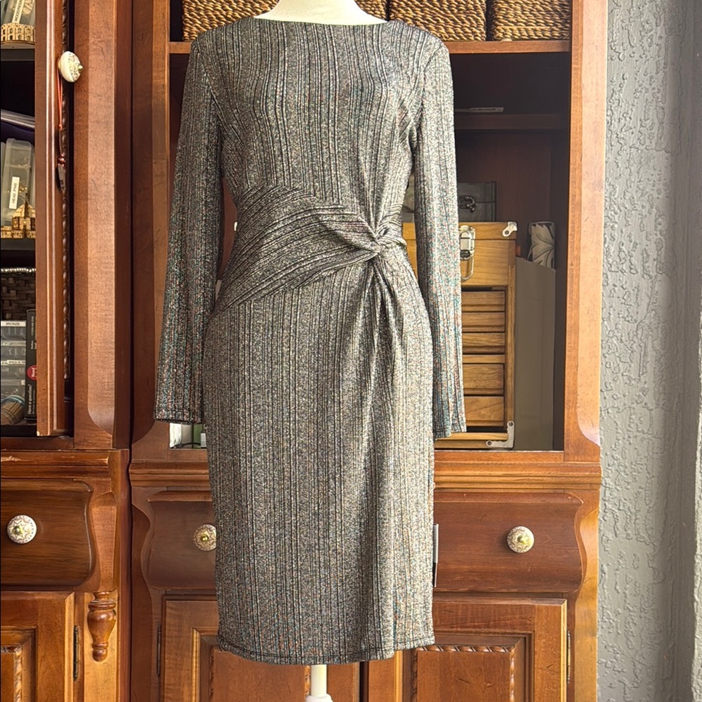 NEW Tommy Hilfiger Metallic Silver Long Sleeve Dress